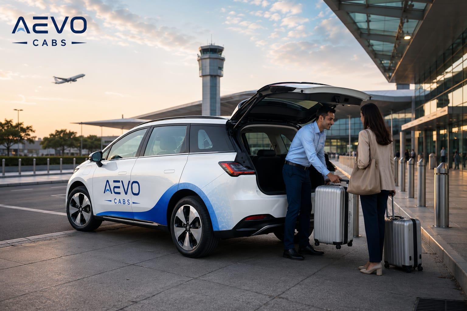 AEVO CABS chauffeur loading luggage for an airport transfer at Delhi IGI